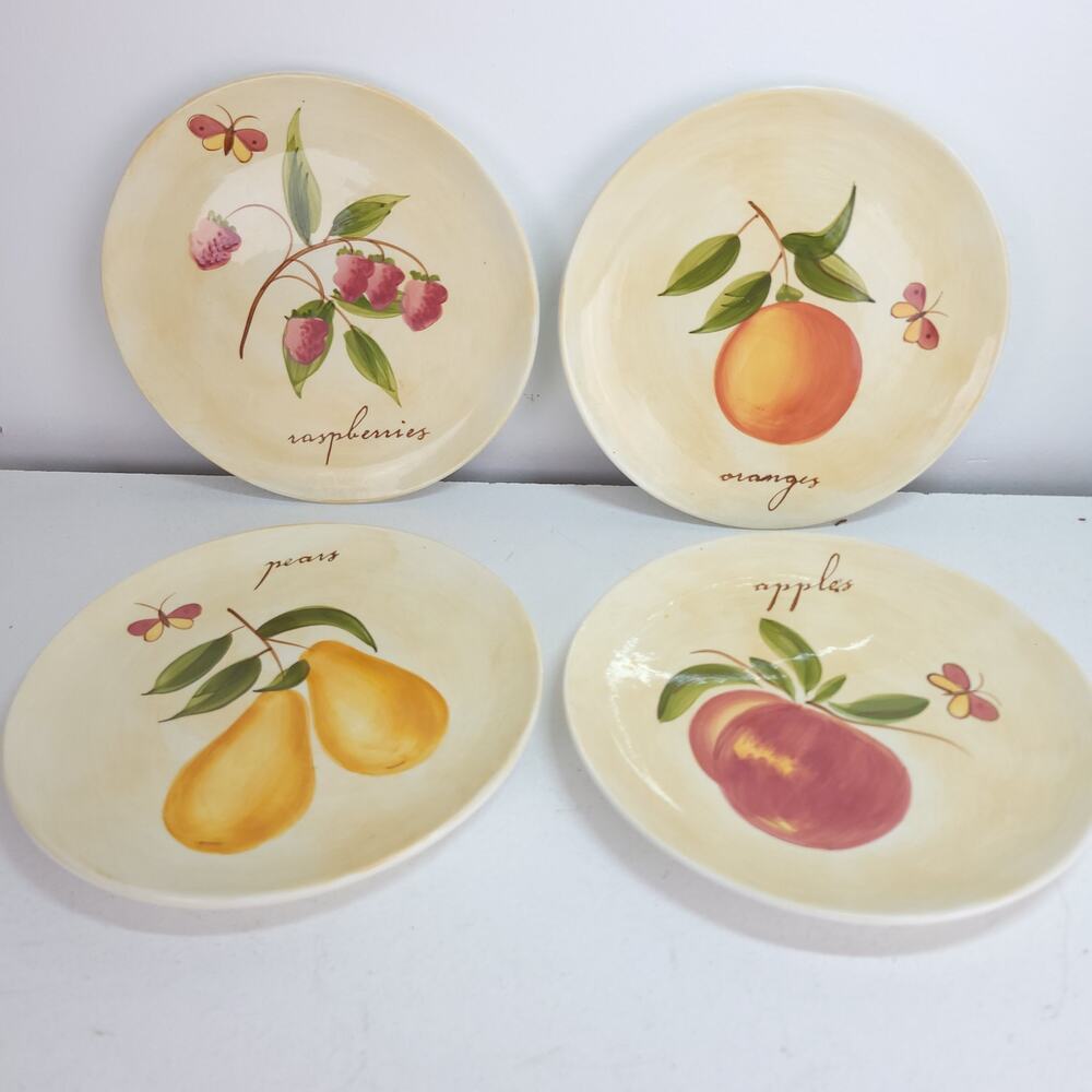 Pier 1 Provence Salad Plates Glazed Earthenware Pear Apple Orange Raspberry